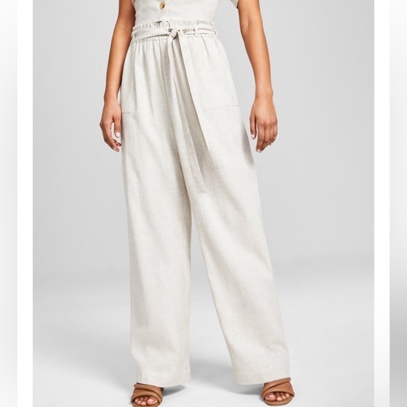 Now This High Rise Paperbag Linen Viscose Wide Leg Pull on Pants - Picture 2 of 16